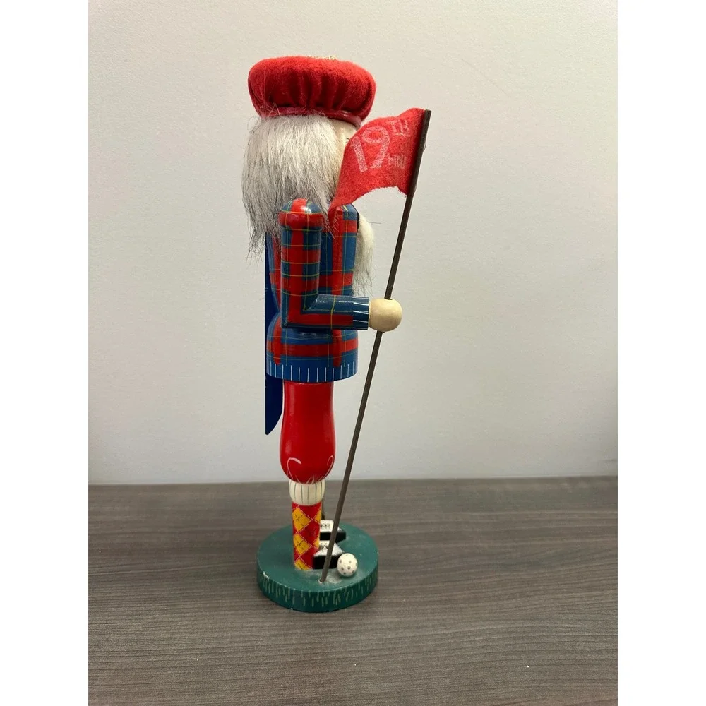 Vintage Wooden Golf Nutcracker Set Green Jacket Plaid Golfer 19th Hole 14 Inch